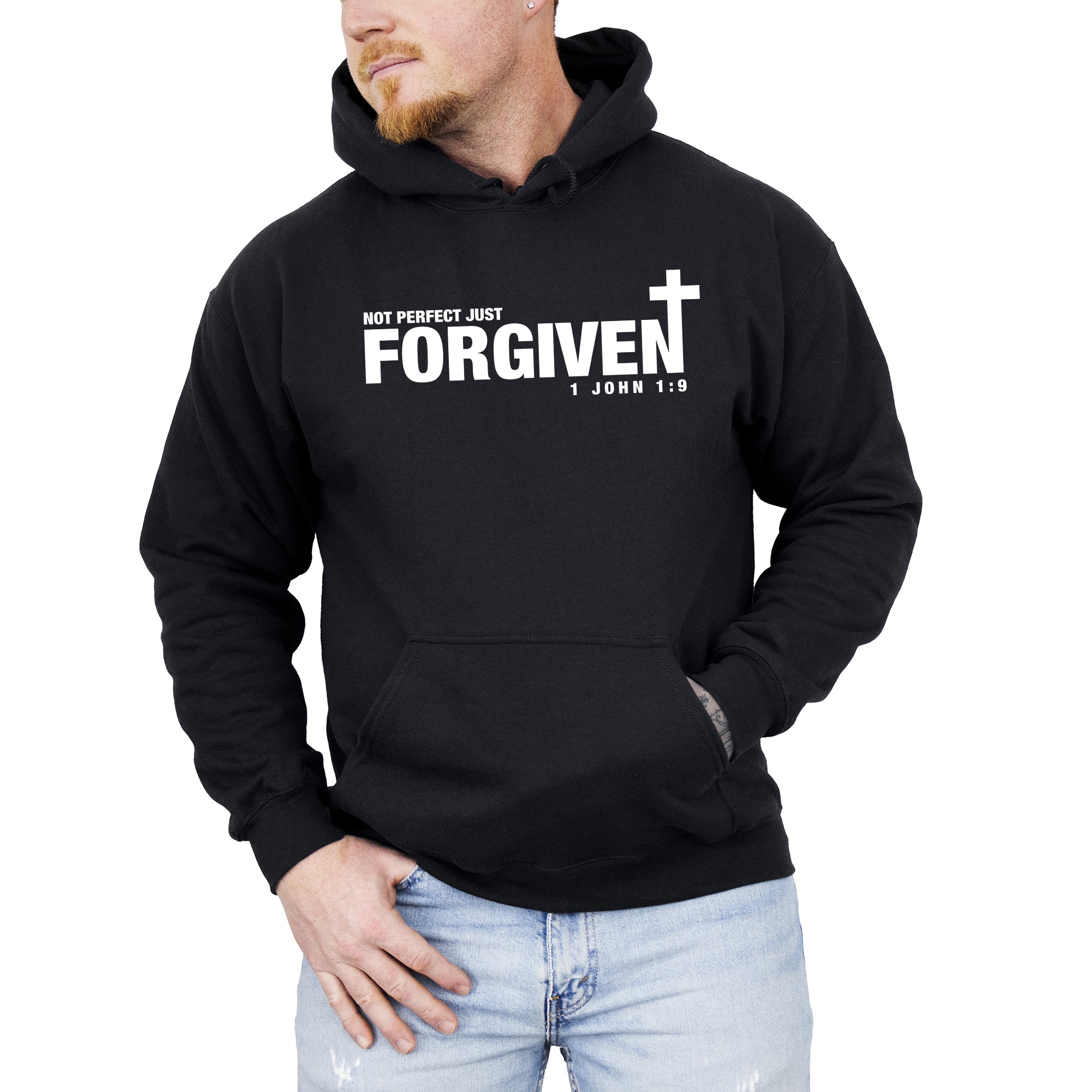 Not Perfect, Just Forgiven, John, Jesus, Christian, Religious, Gospel, Faith Hoodie, Hooded Sweatshirt