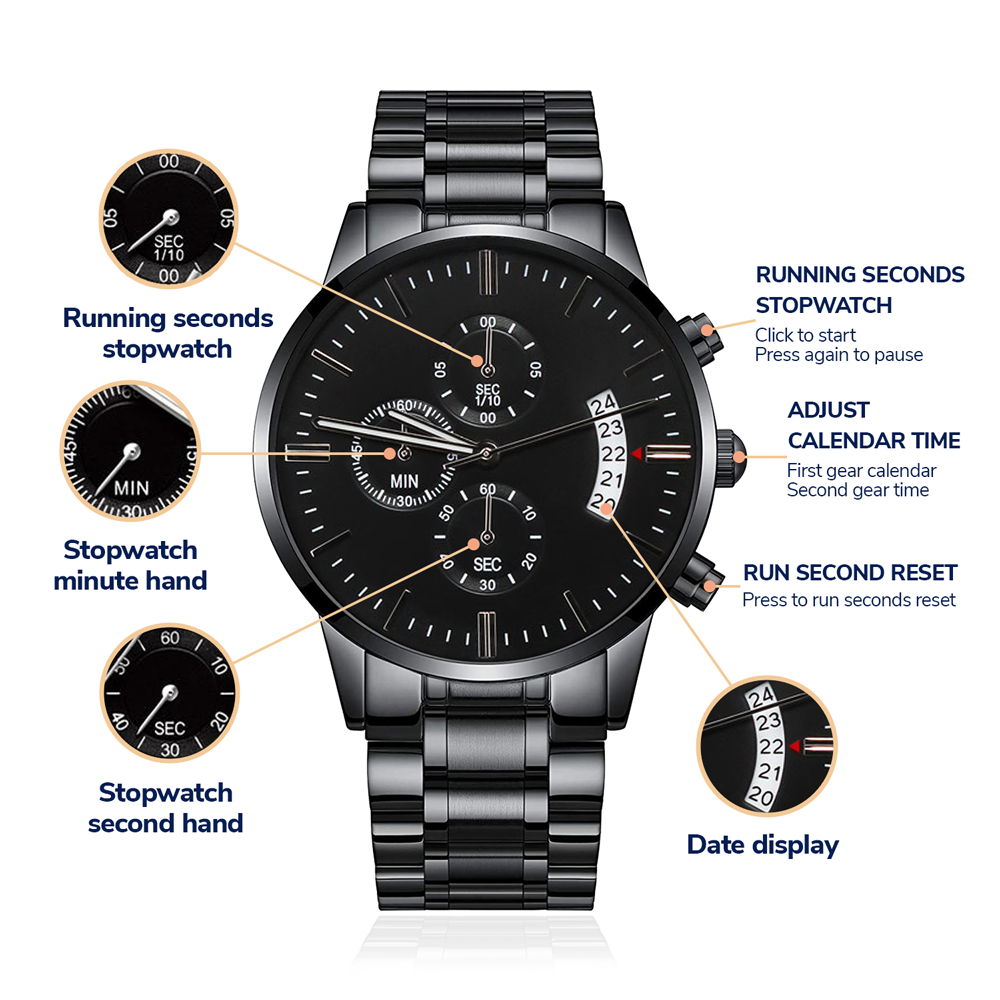 Be the Light Scripture Faith Based Engraved Black Chronograph Watch