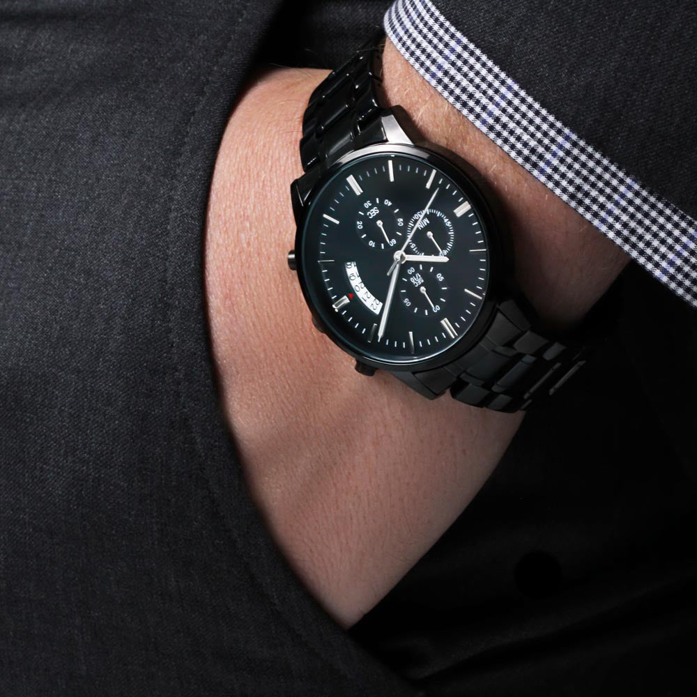 Be the Light Scripture Faith Based Engraved Black Chronograph Watch