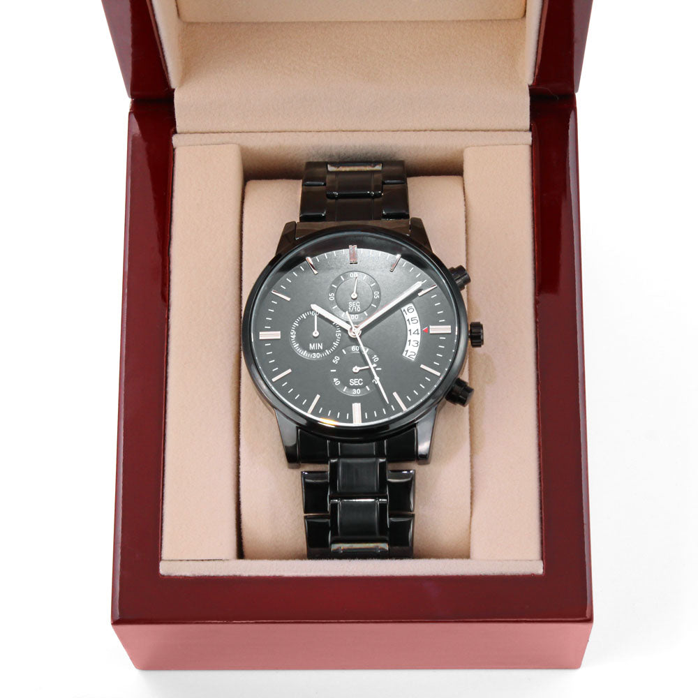 Be the Light Scripture Faith Based Engraved Black Chronograph Watch