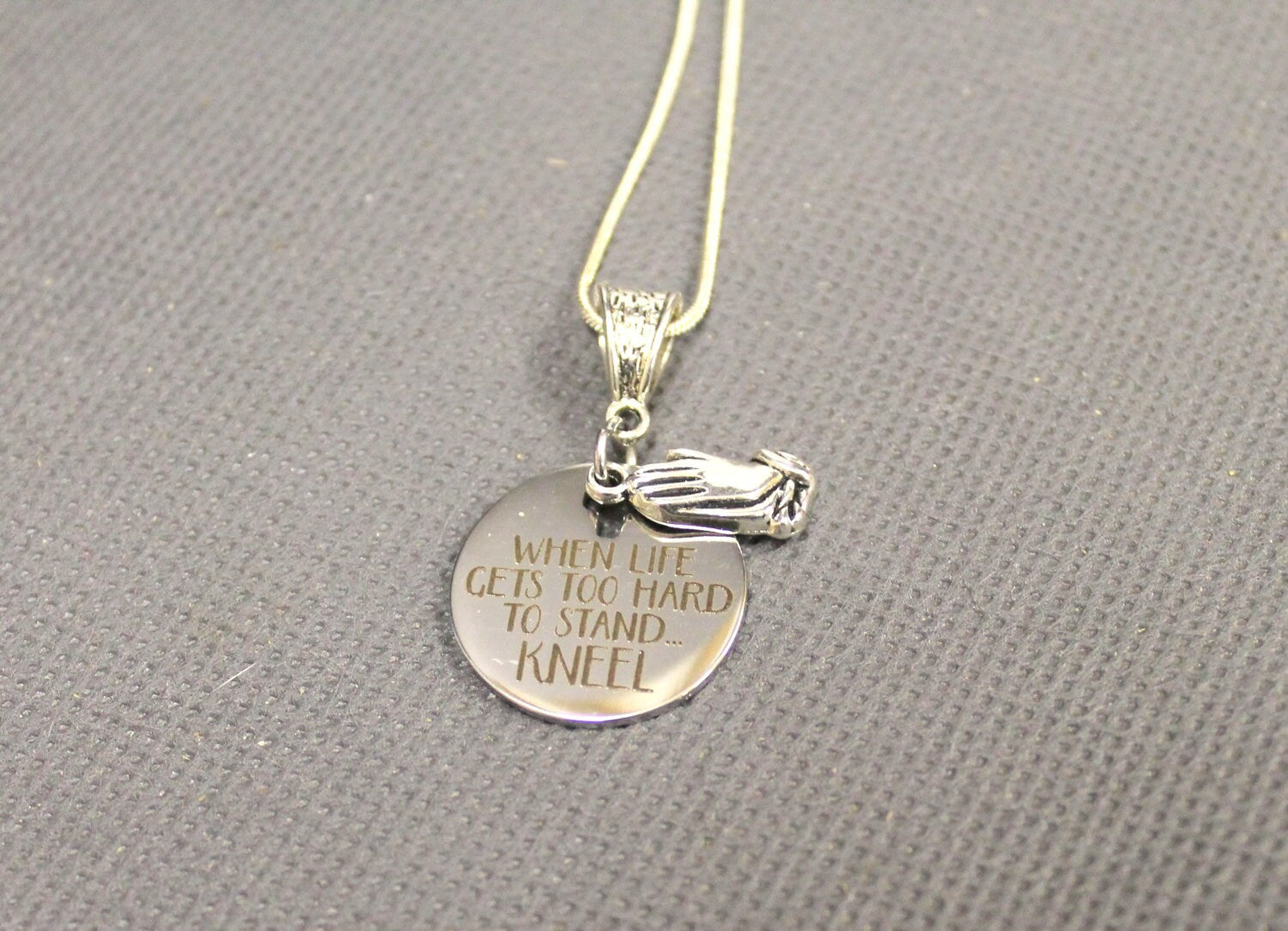 When Life Gets Too Hard to Stand Kneel Pendant on Silver Chain, Religious Jewelry, Gift For Her, Christian, Prayer, Inspirational