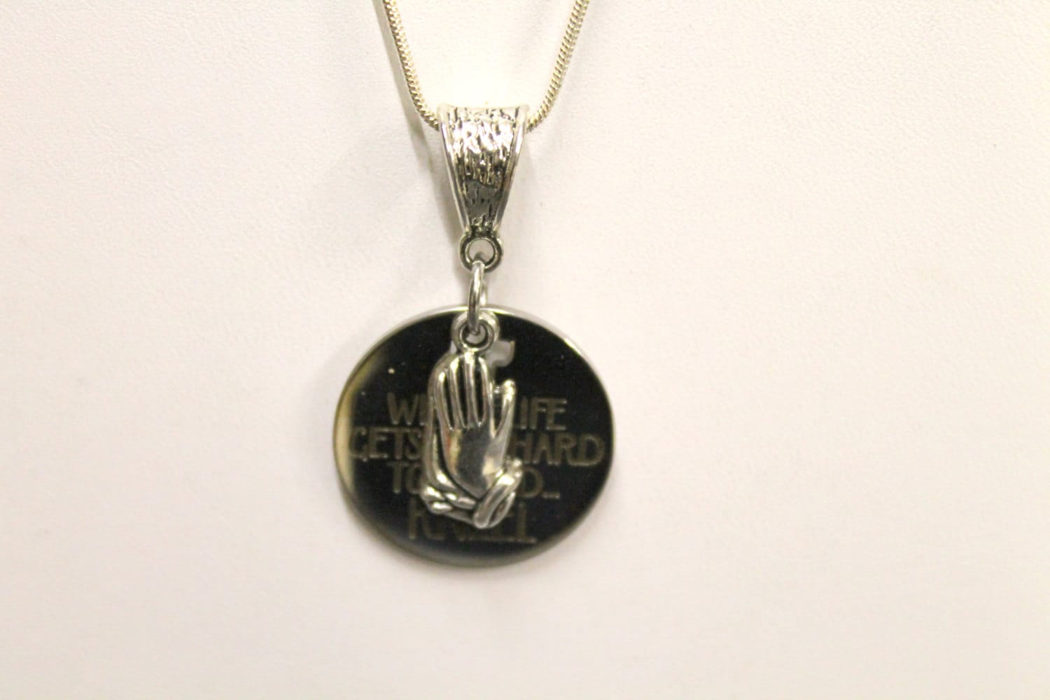 When Life Gets Too Hard to Stand Kneel Pendant on Silver Chain, Religious Jewelry, Gift For Her, Christian, Prayer, Inspirational
