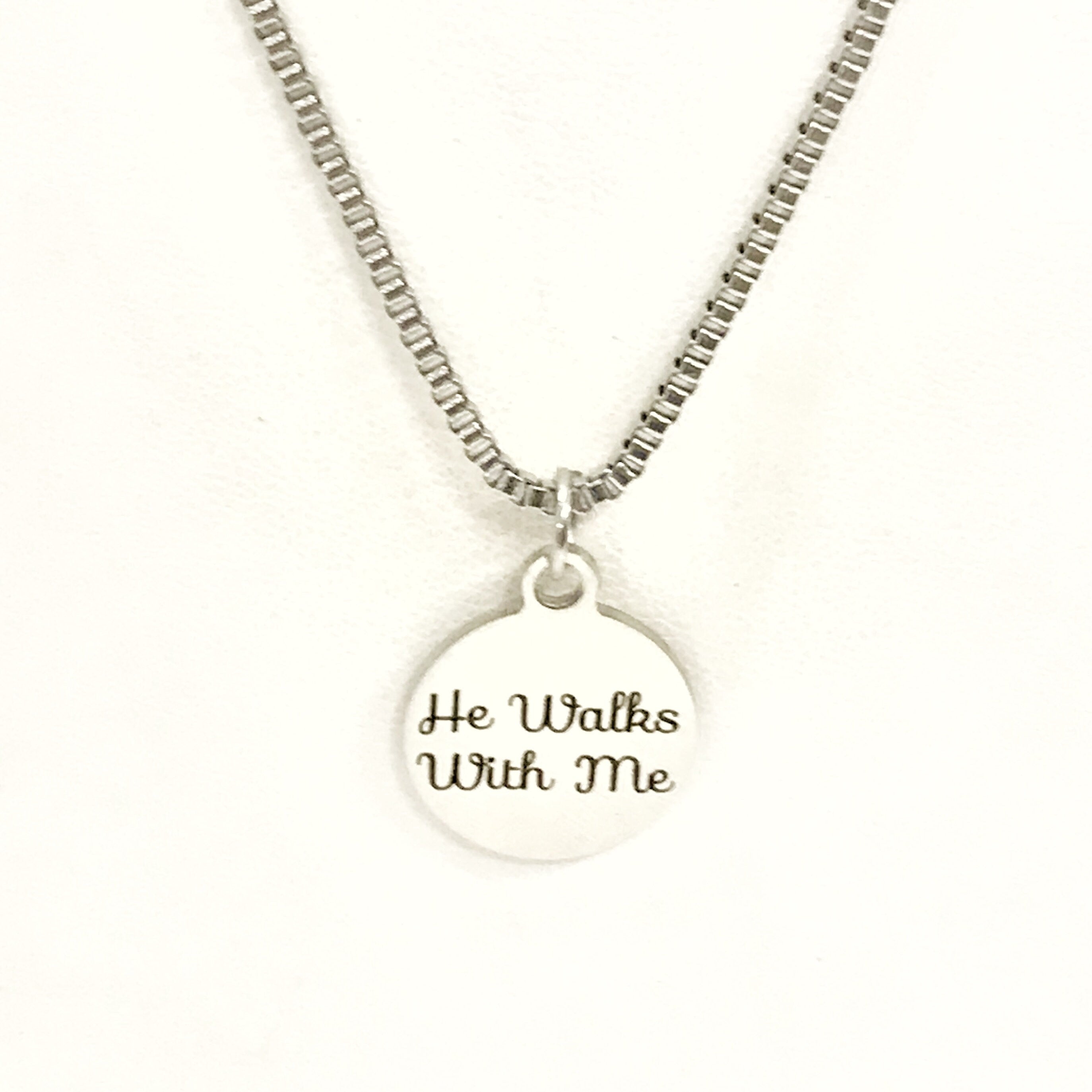 Christian Gift, He Walks With Me Necklace, Men Christian Jewelry, Christian Man Necklace, Baptism Gift, Religious Gift For Him, Husband Gift