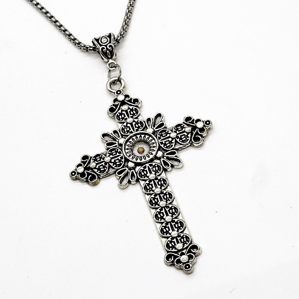 Large Mustard Seed 3in Cross Necklace, Matthew 17 20, Faith Jewelry, Religious Gifts, Mustard Seed Jewelry, Christian, Statement Necklace